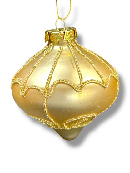 Gold Glass Onion Drop Sparkle Ornament Christmas Tree 3"