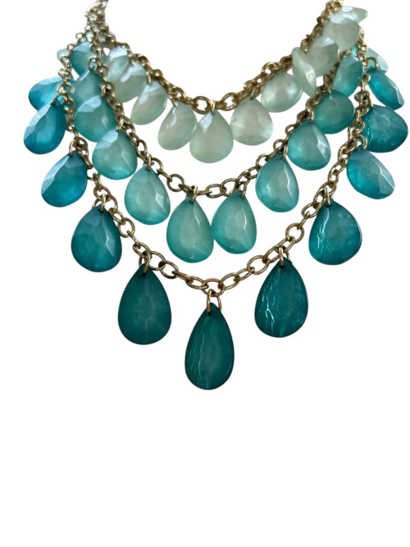 Charming Charlie Statement Tiered Necklace Goldtone Teal Turquoise Color