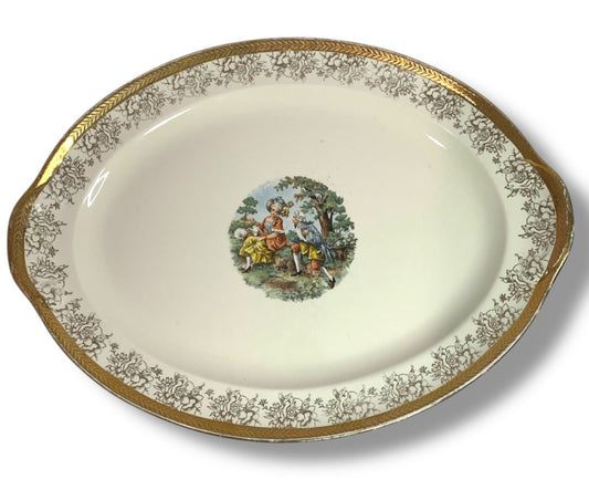 Vintage Taylor Smith Taylor TS&T Victorian Couple 15.5" Serving Platter 22K Gold Trim