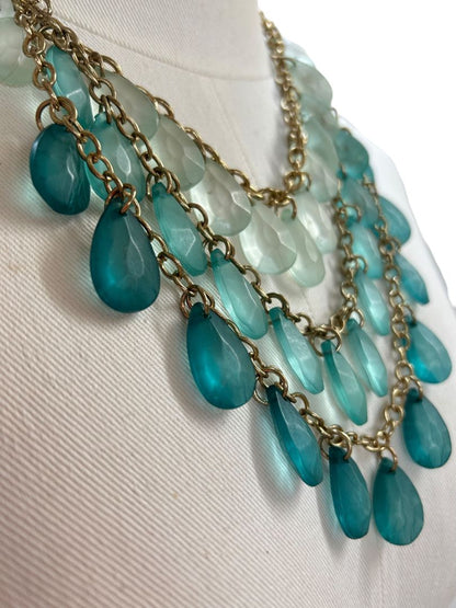 Charming Charlie Statement Tiered Necklace Goldtone Teal Turquoise Color