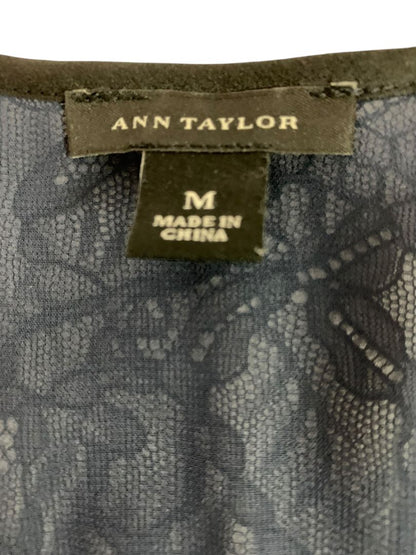 Medium Ann Taylor Womens Sheer V-Neck Pullover Shirt Navy Blue Black