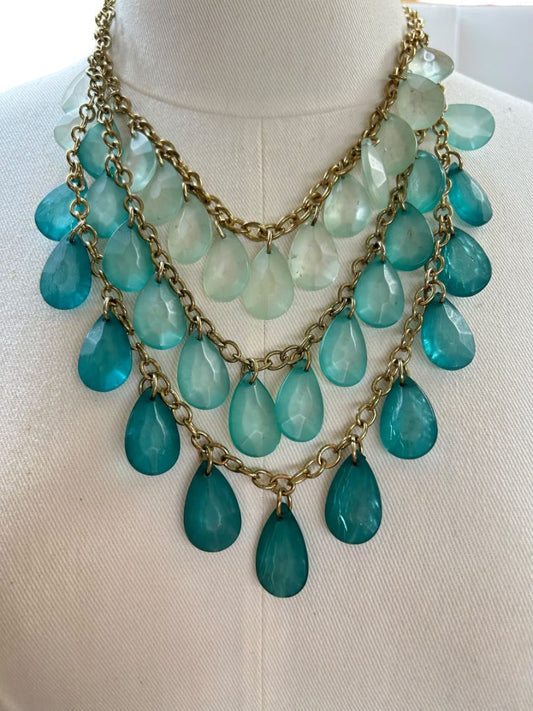 Charming Charlie Statement Tiered Necklace Goldtone Teal Turquoise Color