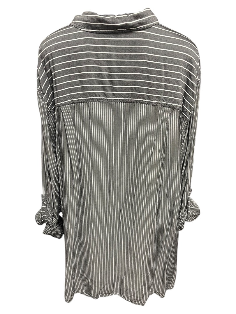 Size 3X Jane & Delancey Striped Roll Tab Sleeve Button Down Womens Top Gray