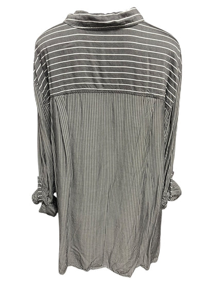 Size 3X Jane & Delancey Striped Roll Tab Sleeve Button Down Womens Top Gray