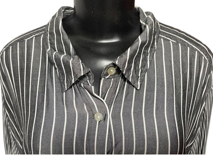 Size 3X Jane & Delancey Striped Roll Tab Sleeve Button Down Womens Top Gray