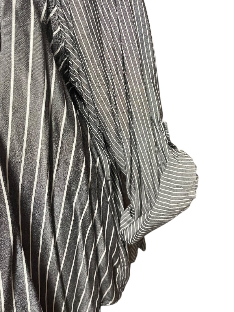 Size 3X Jane & Delancey Striped Roll Tab Sleeve Button Down Womens Top Gray