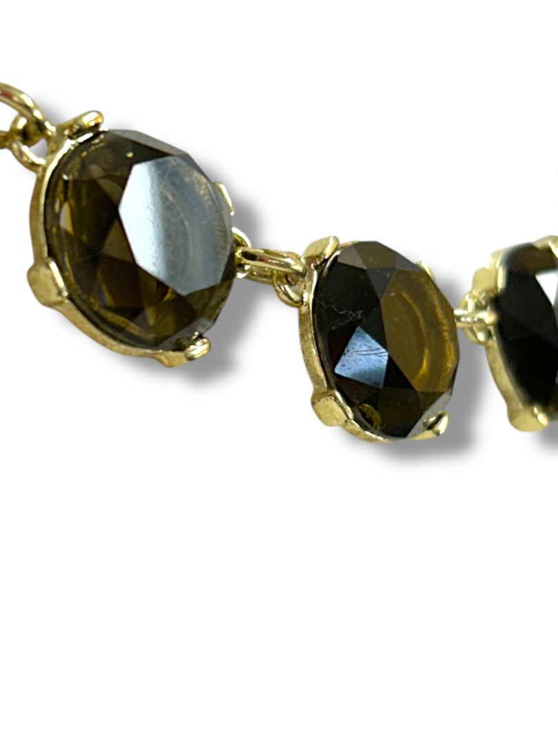 Goldtone Necklace Round Smoky Beads Lays Flat 21"