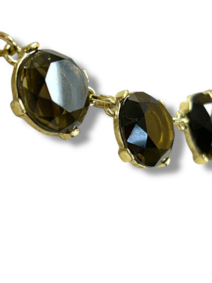 Goldtone Necklace Round Smoky Beads Lays Flat 21"