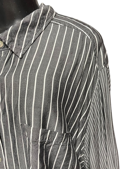 Size 3X Jane & Delancey Striped Roll Tab Sleeve Button Down Womens Top Gray