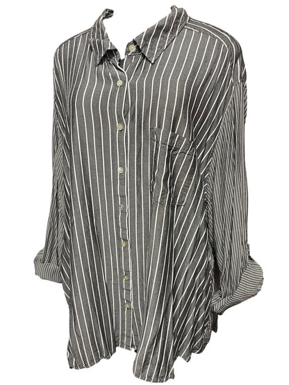 Size 3X Jane & Delancey Striped Roll Tab Sleeve Button Down Womens Top Gray