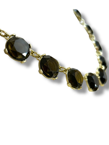 Goldtone Necklace Round Smoky Beads Lays Flat 21"