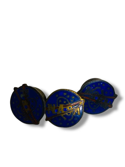 Vintage Nasa Screwback Pin Buttons Blue Enamel .3" Set of 3