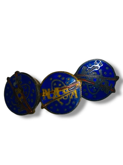 Vintage Nasa Screwback Pin Buttons Blue Enamel .3" Set of 3