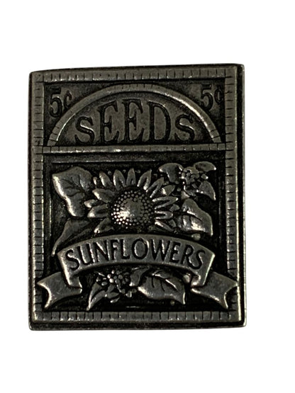 Vintage Birds and Blooms Sunflower Seeds Pewter Brooch Pin Badge 1.2"