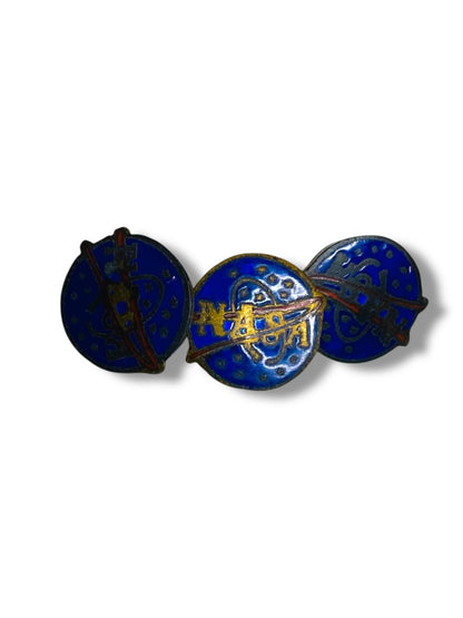 Vintage Nasa Screwback Pin Buttons Blue Enamel .3" Set of 3