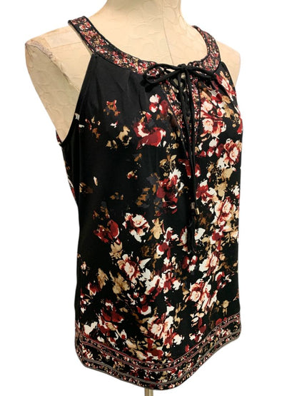 Small White House Black Market Womens Sleeveless Blouse Rose Print Shirt