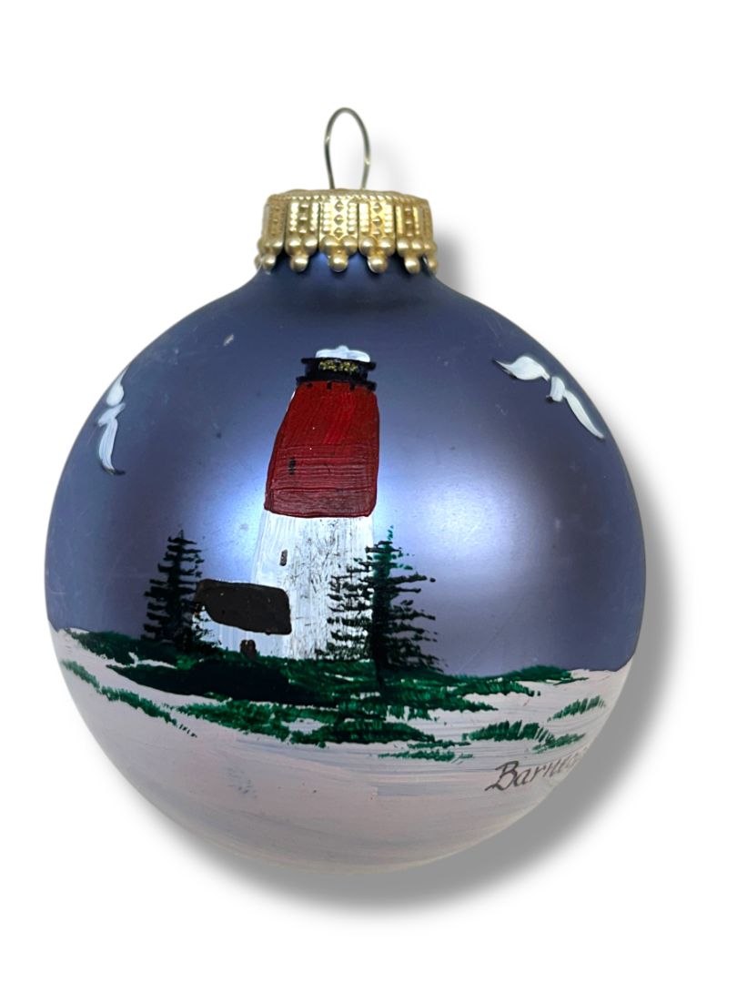 Painted Glass Holiday Ornament Barnegat Lighthouse Christmas Tree 2.6"