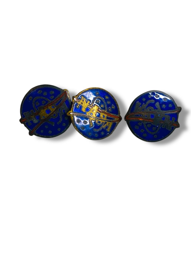 Vintage Nasa Screwback Pin Buttons Blue Enamel .3" Set of 3