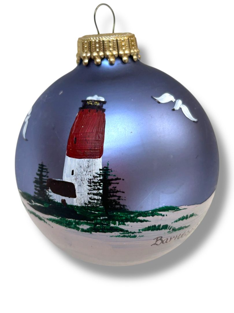 Painted Glass Holiday Ornament Barnegat Lighthouse Christmas Tree 2.6"