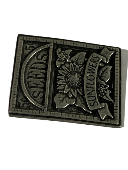 Vintage Birds and Blooms Sunflower Seeds Pewter Brooch Pin Badge 1.2"