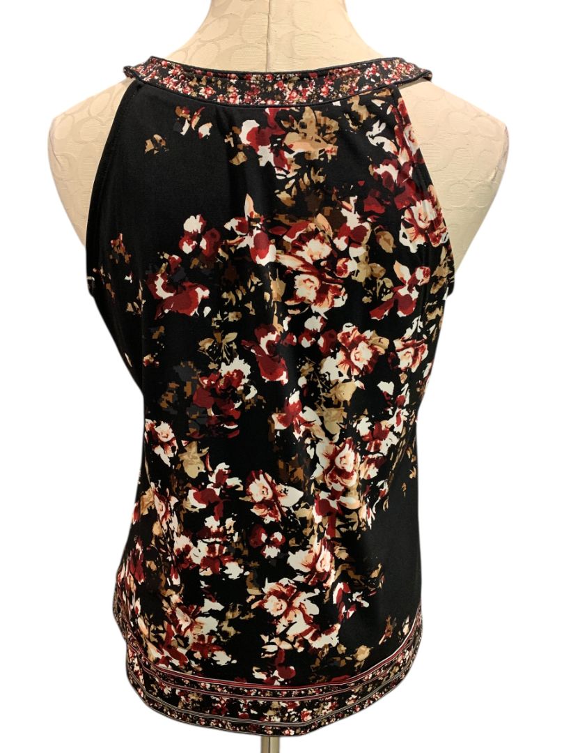 Small White House Black Market Womens Sleeveless Blouse Rose Print Shirt