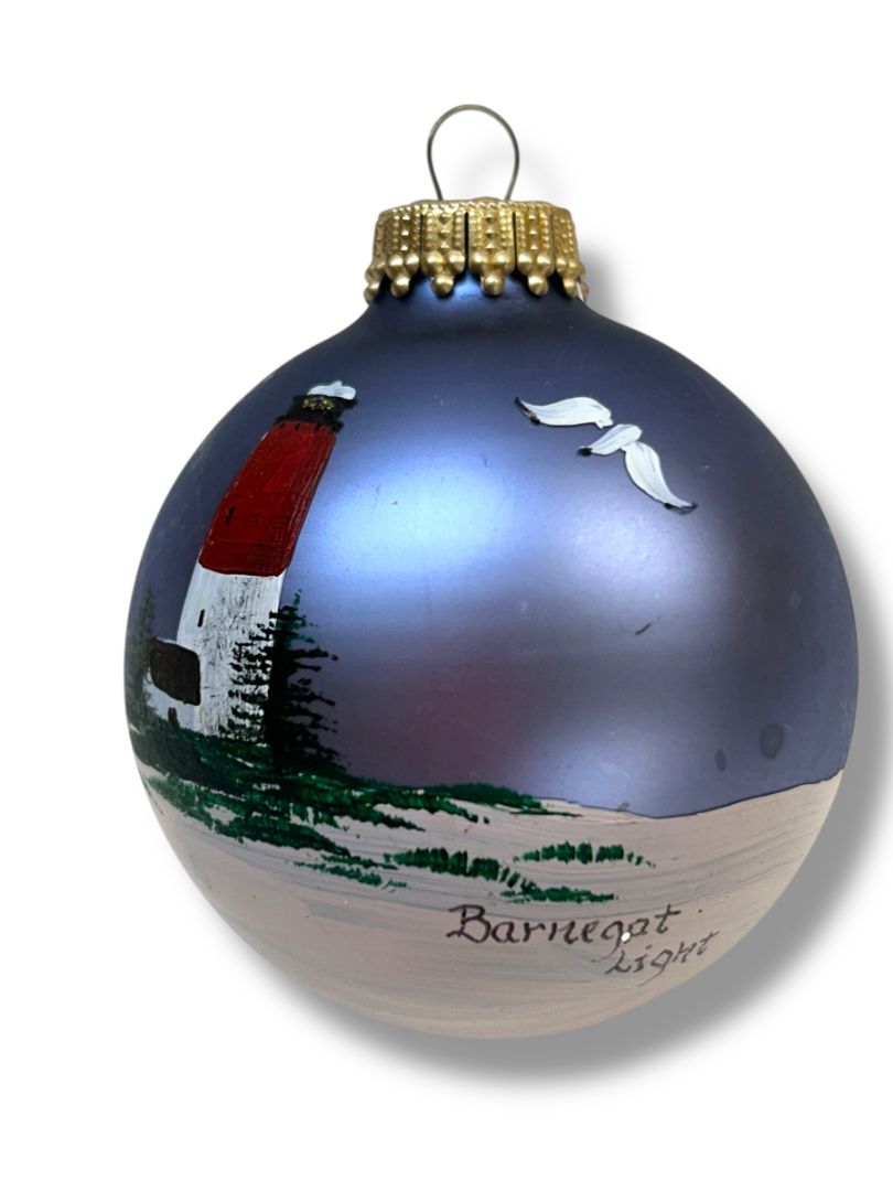 Painted Glass Holiday Ornament Barnegat Lighthouse Christmas Tree 2.6"