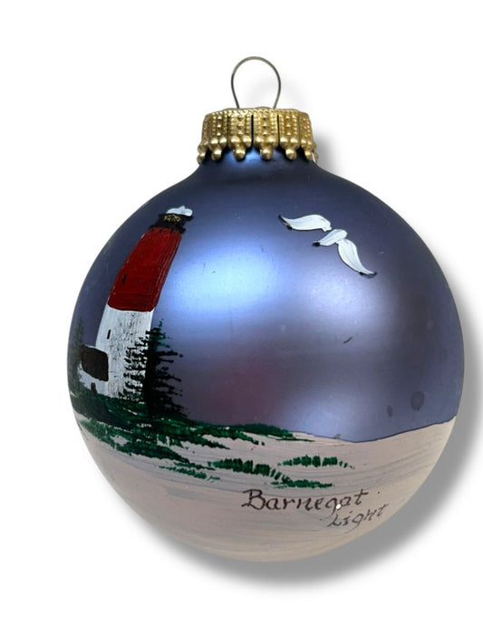 Painted Glass Holiday Ornament Barnegat Lighthouse Christmas Tree 2.6"