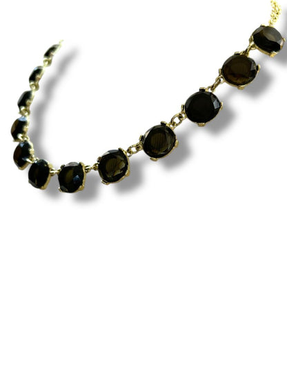 Goldtone Necklace Round Smoky Beads Lays Flat 21"
