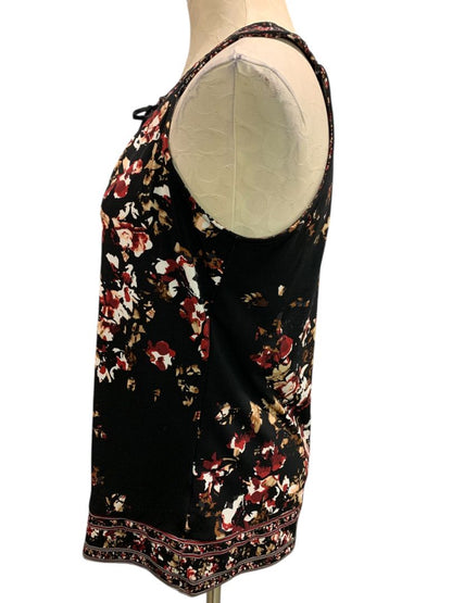 Small White House Black Market Womens Sleeveless Blouse Rose Print Shirt