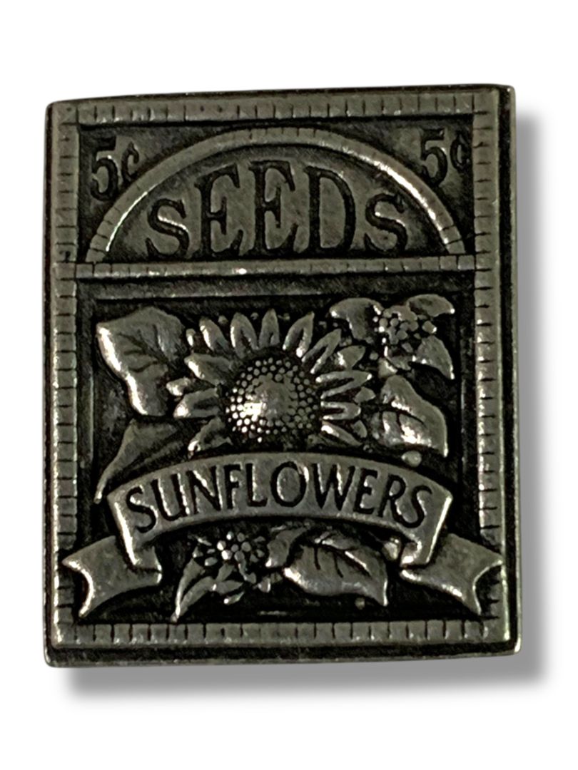 Vintage Birds and Blooms Sunflower Seeds Pewter Brooch Pin Badge 1.2"