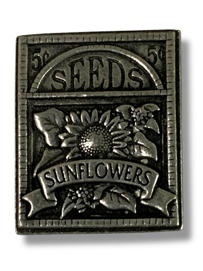 Vintage Birds and Blooms Sunflower Seeds Pewter Brooch Pin Badge 1.2"