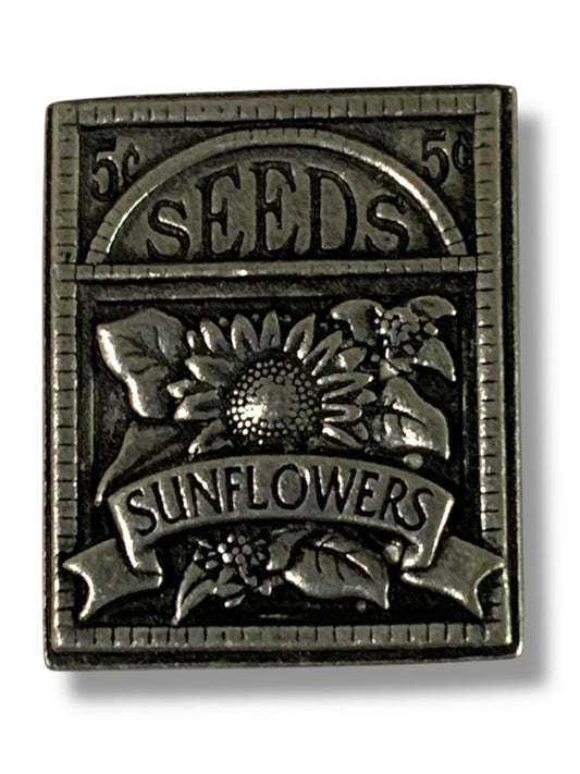 Vintage Birds and Blooms Sunflower Seeds Pewter Brooch Pin Badge 1.2"