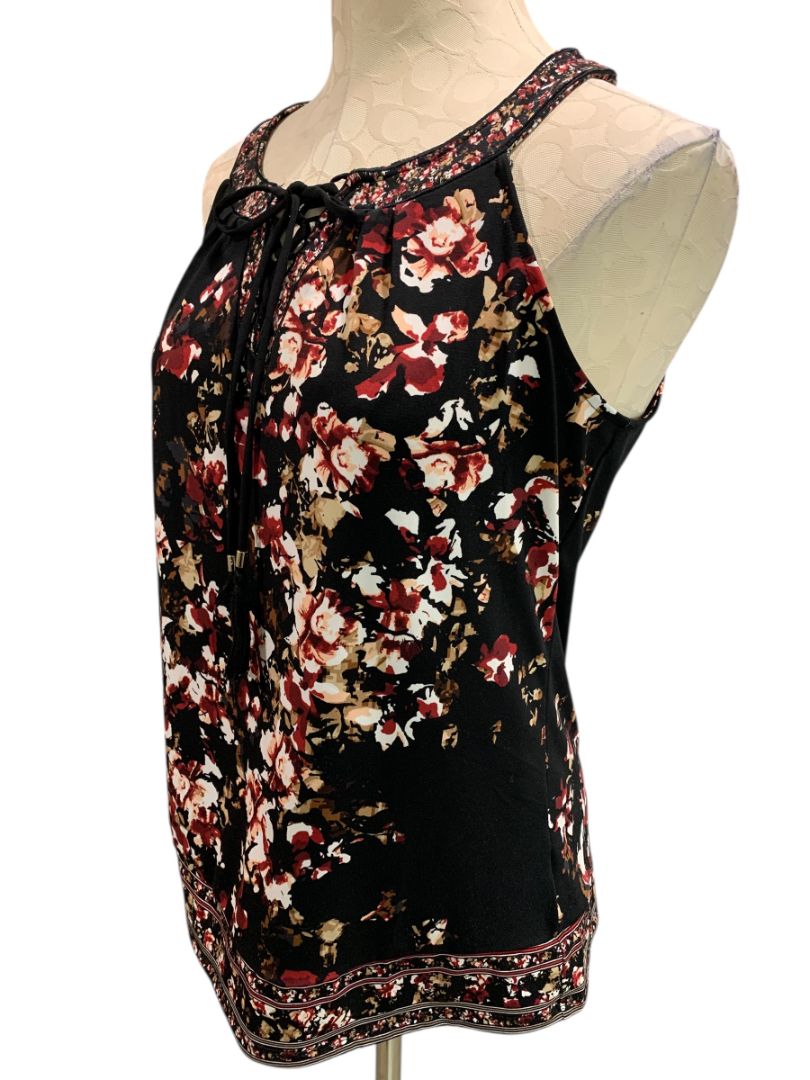 Small White House Black Market Womens Sleeveless Blouse Rose Print Shirt