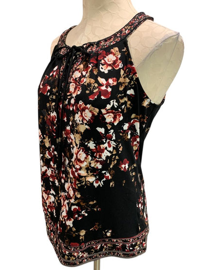 Small White House Black Market Womens Sleeveless Blouse Rose Print Shirt
