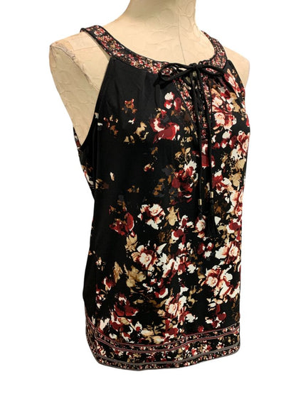 Small White House Black Market Womens Sleeveless Blouse Rose Print Shirt