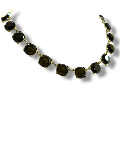 Goldtone Necklace Round Smoky Beads Lays Flat 21"