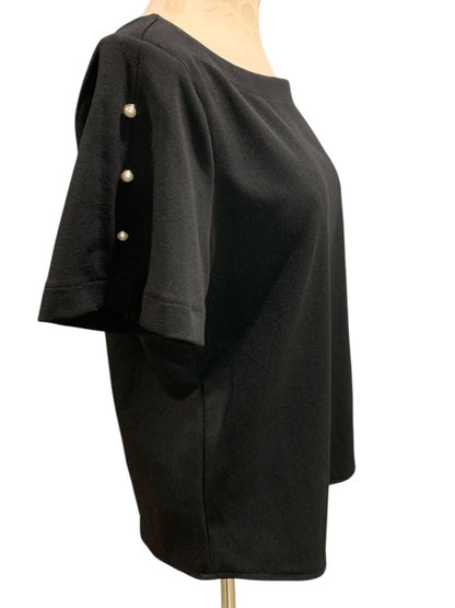 Medium Ann Taylor Womens Pullover Black Shirt Button Embellished Short Sleeve