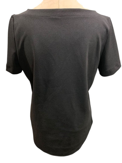 Medium Ann Taylor Womens Pullover Black Shirt Button Embellished Short Sleeve