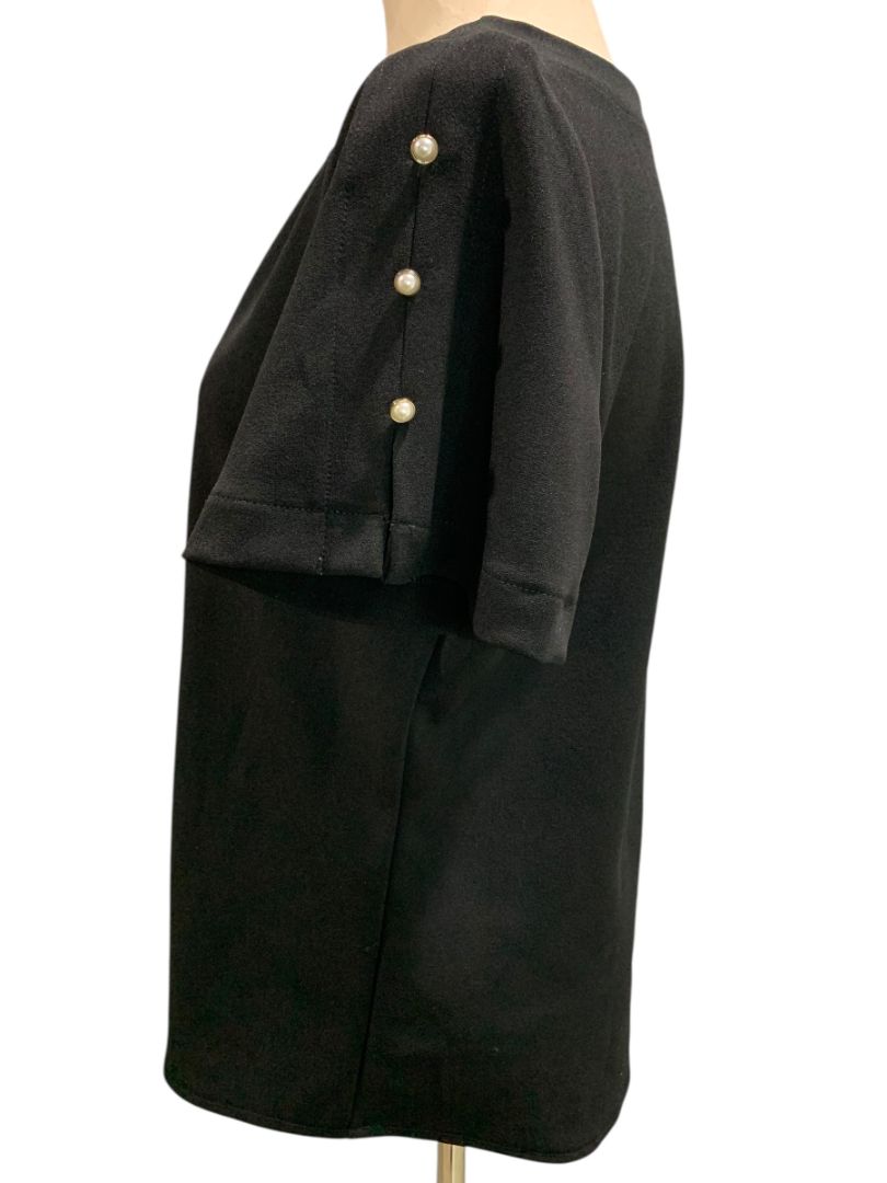 Medium Ann Taylor Womens Pullover Black Shirt Button Embellished Short Sleeve