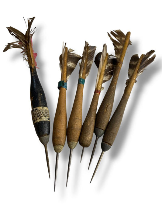Set of 6 Vintage Darts Wooden Feather for Display Decor