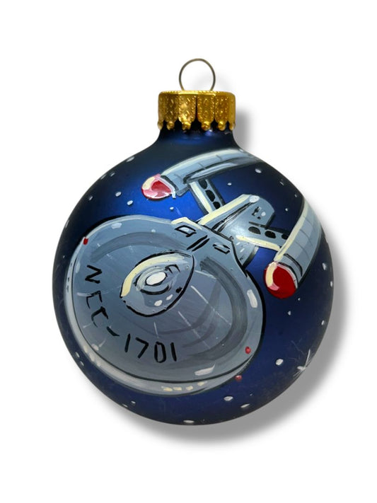 NCC-1701 USS Enterprise Holiday Painted Glass Ball Ornament 2.6"