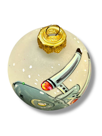 NCC-1701 USS Enterprise Holiday Painted Glass Ball Ornament 2.6" Frosted 2001
