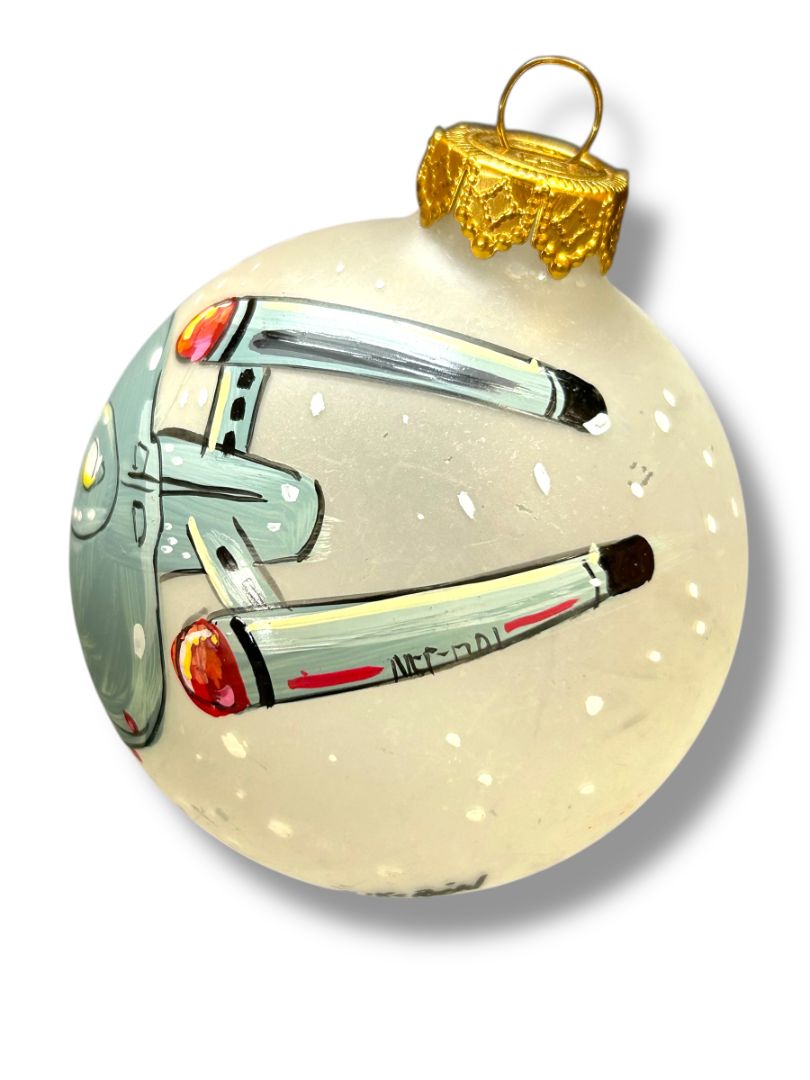 NCC-1701 USS Enterprise Holiday Painted Glass Ball Ornament 2.6" Frosted 2001