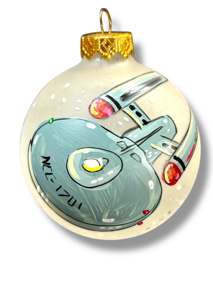 NCC-1701 USS Enterprise Holiday Painted Glass Ball Ornament 2.6" Frosted 2001