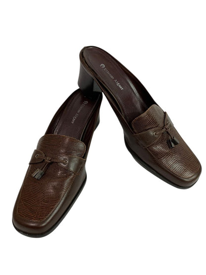 Size 8.5M Etienne Aigner Womens Sharon Block Heel Loafer Mule Brown Leather