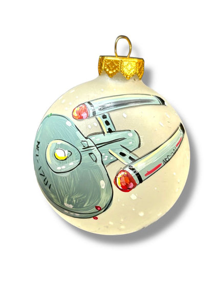 NCC-1701 USS Enterprise Holiday Painted Glass Ball Ornament 2.6" Frosted 2001