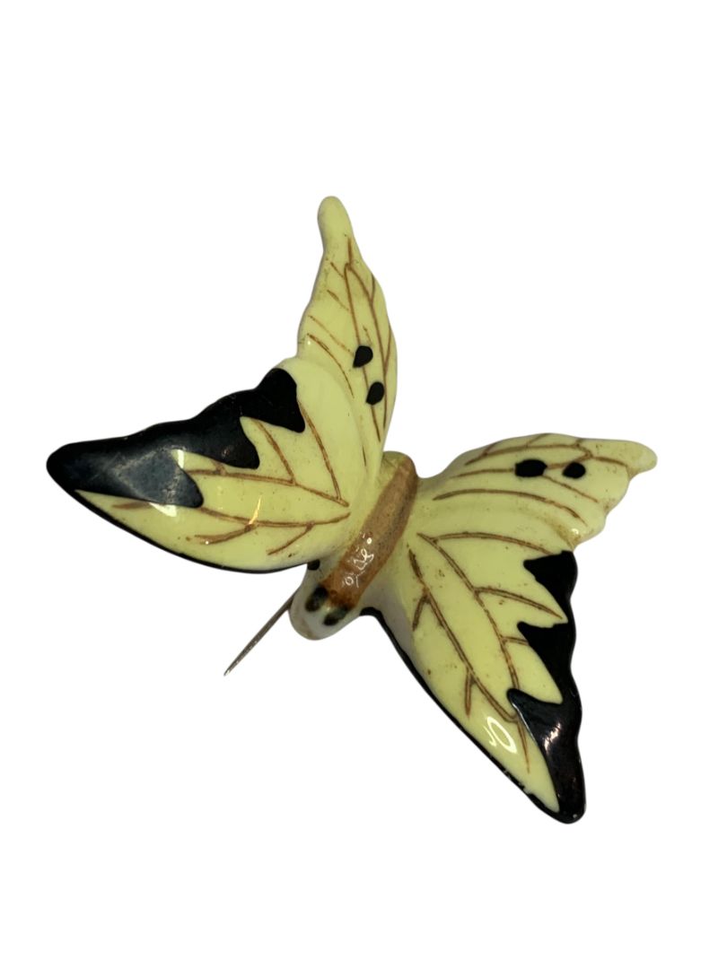 Vintage Japan Porcelain Butterfly Pinback 1.75" Handpainted