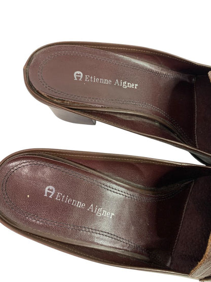 Size 8.5M Etienne Aigner Womens Sharon Block Heel Loafer Mule Brown Leather