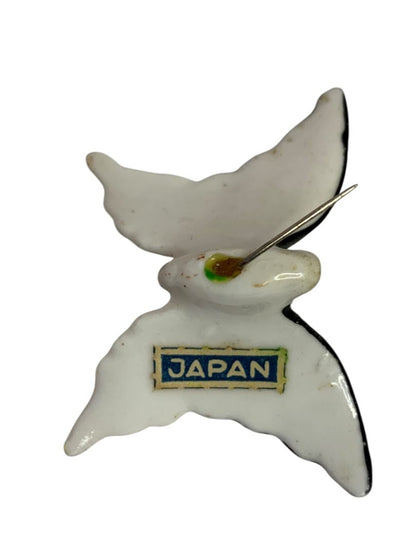 Vintage Japan Porcelain Butterfly Pinback 1.75" Handpainted