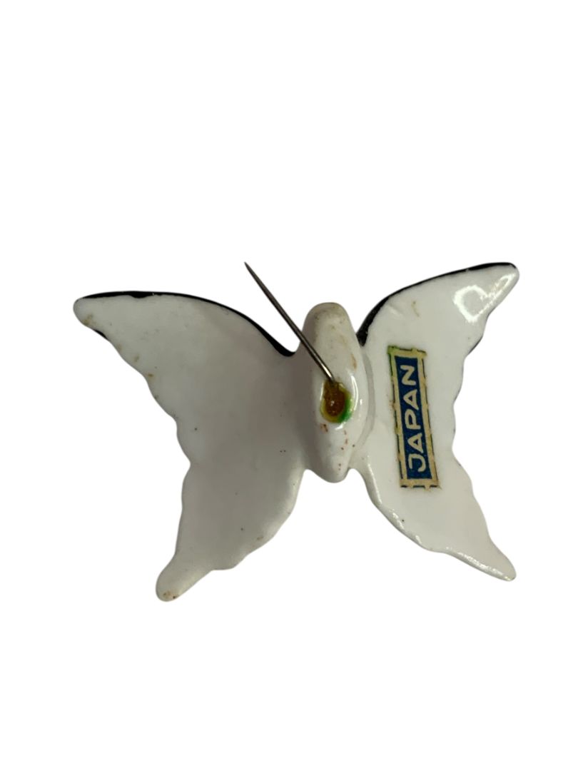Vintage Japan Porcelain Butterfly Pinback 1.75" Handpainted